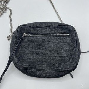 All Saints Fleur De Lis Metallic Black Lamb Skin‎ Chain Crossbody Purse Bag